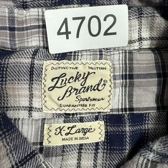 Lucky Brand Shirt Mens XL Blue Western Patchwork Pearl Snap Plaid Rodeo Country - Picture 6 of 8